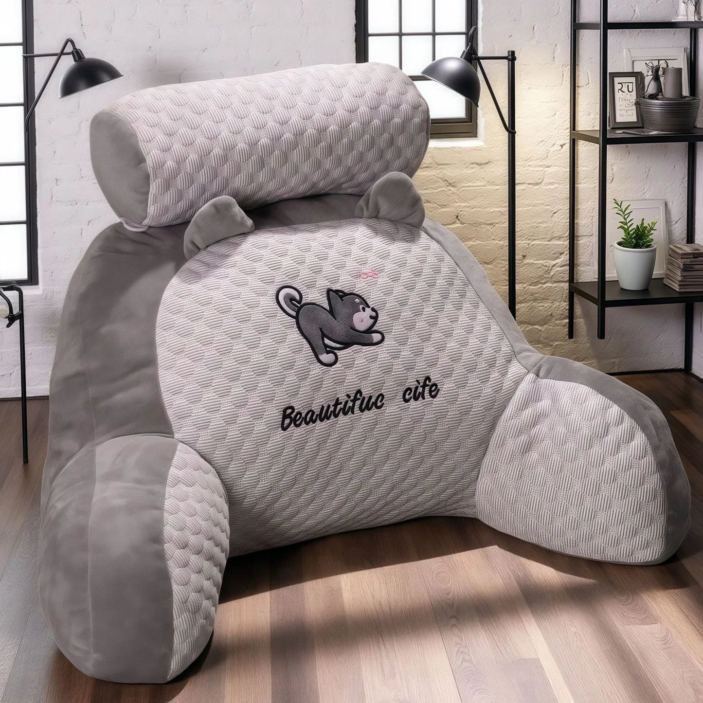 1pc Adjustable Reading Pillow - Ergonomic Back Support Cushion for Bed/Sofa/Floor, Gray Quilted Breathable Design
